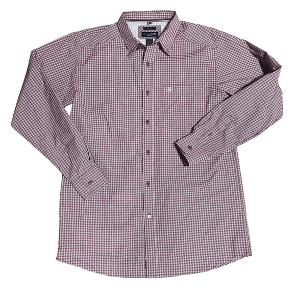 ARIAT PRO Series Mens Large Fitted Gingham Check Plaid Button Up Shirt - Picture 1 of 7